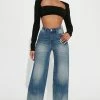 Fashion Nova Get With You High Rise Baggy Wide Leg Jean - Medium Wash