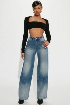 Fashion Nova Get With You High Rise Baggy Wide Leg Jean - Medium Wash