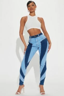Fashion Nova Got It Twisted Patchwork Skinny Jeans - Blue/combo