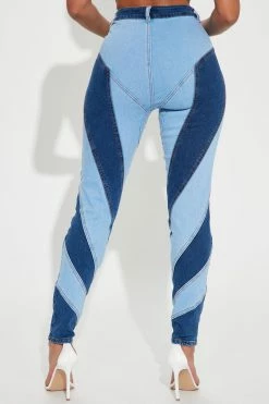 Fashion Nova Got It Twisted Patchwork Skinny Jeans - Blue/combo
