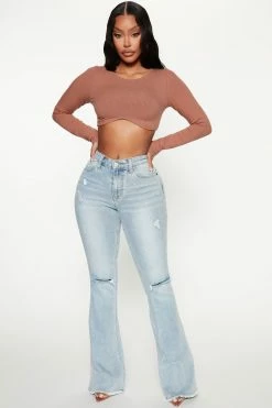 Fashion Nova Seven Heavens Stretch Flare Jeans - Light Wash