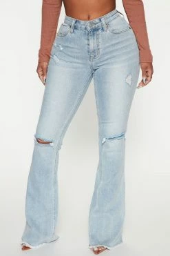 Fashion Nova Seven Heavens Stretch Flare Jeans - Light Wash