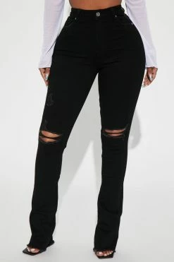 Fashion Nova After Dark Ripped High Rise Stretch Bootcut Jeans - Black