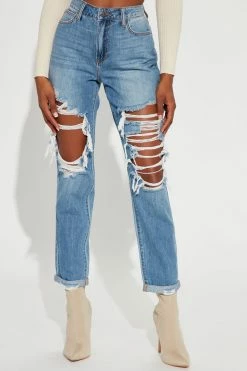 Fashion Nova Tall Jax Distressed High Rise Boyfriend Jeans - Light Blue Wash