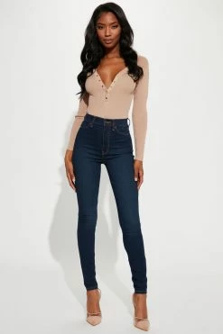 Fashion Nova Tall Flex Game Strong Super High Rise Skinny Jeans - Dark Blue Wash
