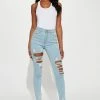 Fashion Nova Skinny Jeans Tall Tell Your Boy Bye Jeans - Light Blue Wash