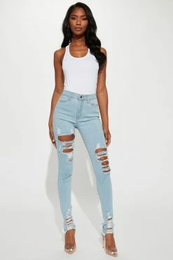 Fashion Nova Skinny Jeans Tall Tell Your Boy Bye Jeans - Light Blue Wash