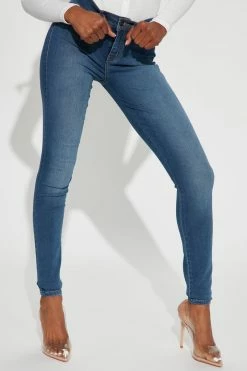 Fashion Nova Tall Flex Game Strong Mid Rise Skinny Jeans - Medium Blue Wash