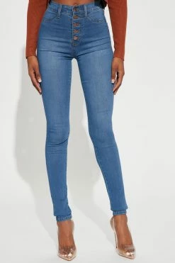 Fashion Nova Tall Classic Button Up Skinny Jeans - Medium Blue Wash