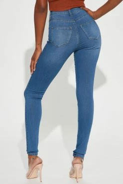 Fashion Nova Tall Classic Button Up Skinny Jeans - Medium Blue Wash