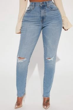 Discount 🛒 Fashion Nova Daily Double Low Stretch Ripped Mom 👖 Jeans - Medium Blue Wash 🔥 7 Fashion Nova Daily Double Low Stretch Ripped Mom Jeans - Medium Blue Wash