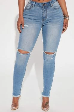 Fashion Nova Step It Up Mid Rise Skinny Jeans - Light Blue Wash