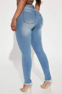 Fashion Nova Step It Up Mid Rise Skinny Jeans - Light Blue Wash