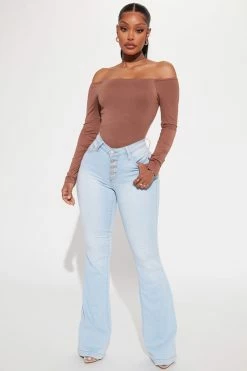 Fashion Nova Wash Away Flare Jean - Light Blue Wash Flare Jeans