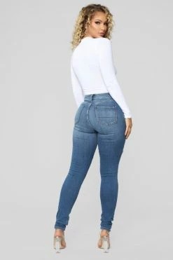 Fashion Nova Main Squeeze High Rise Distressed Jeans - Medium Blue Wash Skinny Jeans