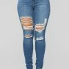 Fashion Nova Main Squeeze High Rise Distressed Jeans - Medium Blue Wash Skinny Jeans