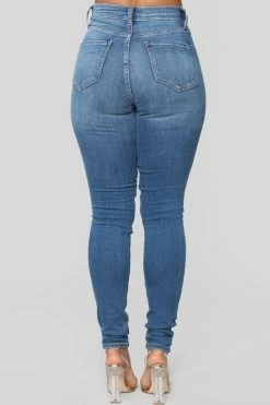 Fashion Nova Main Squeeze High Rise Distressed Jeans - Medium Blue Wash Skinny Jeans