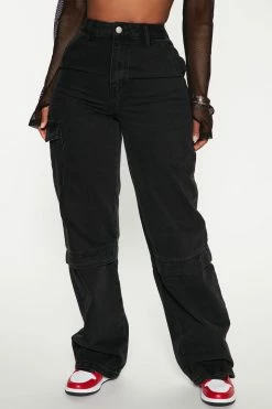 Fashion Nova Baggy Jeans Ready To Run Cargo Jeans - Black Wash