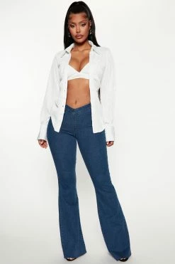 Fashion Nova Flare Jeans See Me Again Sculpted Pull On Flare - Dark Wash