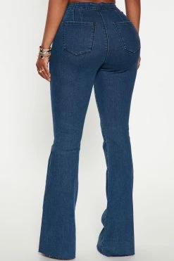 Fashion Nova Flare Jeans See Me Again Sculpted Pull On Flare - Dark Wash