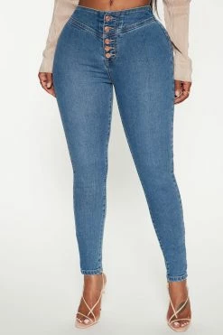 Fashion Nova Sweet Cheeks High Rise Stretch Skinny Jeans - Medium Blue Wash