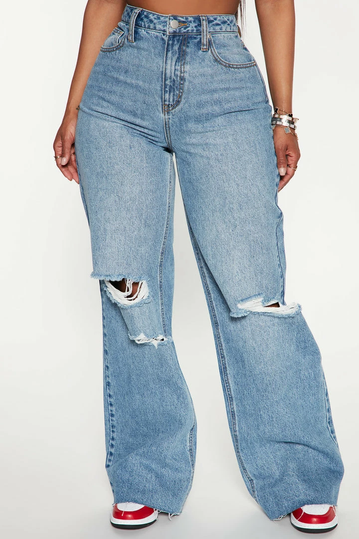 Promo โค๏ธ Fashion Nova Tough Love Baggy Ripped Straight Leg Jean - Medium Wash ๐ 4 Fashion Nova Tough Love Baggy Ripped Straight Leg Jean - Medium Wash