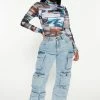 Fashion Nova Fairfax High Rise Stretch Cargo Jean - Light Wash