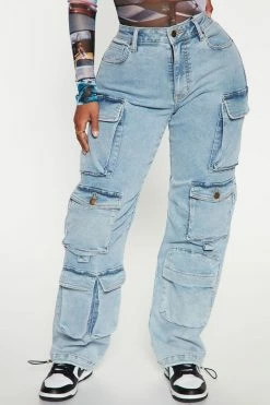 Fashion Nova Fairfax High Rise Stretch Cargo Jean - Light Wash