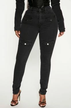 Fashion Nova Own The Night Cargo Moto Skinny Jeans - Black