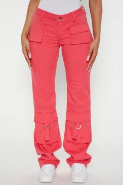 Fashion Nova Mandy Mid Rise Cargo Jeans - Pink Straight Leg Jeans