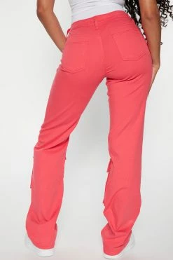 Fashion Nova Mandy Mid Rise Cargo Jeans - Pink Straight Leg Jeans