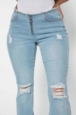 Fashion Nova Flare Jeans Britney Low Rise Ripped Flared Jeans - Light Blue Wash