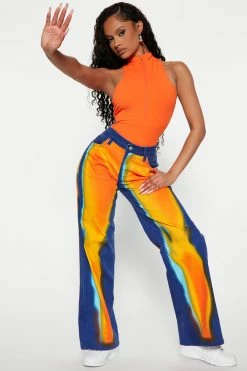 Fashion Nova Feel The Heat Wide Leg Baggy Jean - Blue Flare Jeans