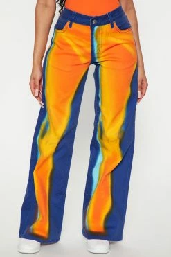 Fashion Nova Feel The Heat Wide Leg Baggy Jean - Blue Flare Jeans