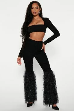 Fashion Nova Frou Frou Feather Flare Jeans - Black