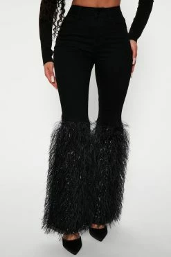 Fashion Nova Frou Frou Feather Flare Jeans - Black