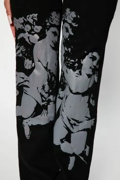 Fashion Nova Stephie Angel Printed Straight Leg Jean - Black Straight Leg Jeans