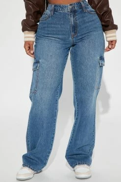 Fashion Nova Baggy Jeans Won't Stop Now Cargo Jean - Medium Wash