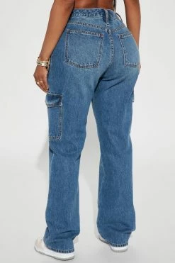 Fashion Nova Baggy Jeans Won't Stop Now Cargo Jean - Medium Wash