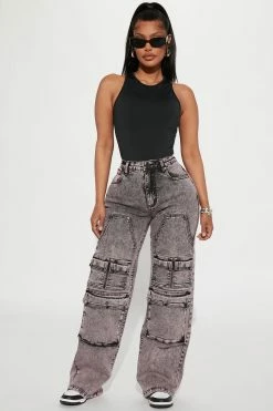 Fashion Nova Baggy Jeans Same Energy High Rise Cargo Jeans - Mauve