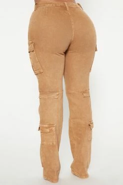 Fashion Nova Straight Leg Jeans Main Squeeze Mid Rise Straight Leg Cargo Jeans - Khaki