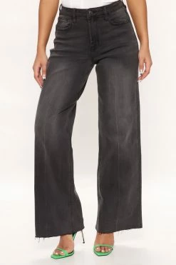 Fashion Nova Going Midtown Stretch Wide Leg Jeans - Black