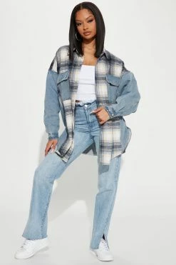 Fashion Nova Cut Off Waistband Straight Leg Jeans - Medium Wash