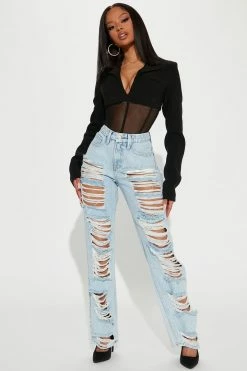 Fashion Nova Nova '90s Loose Straight Leg Jeans - Light Blue Wash