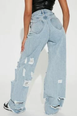 Fashion Nova Melissa Ripped Straight Leg Jean - Light Blue Wash Straight Leg Jeans