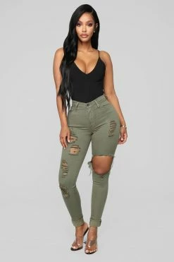 Fashion Nova Glistening Jeans - Olive Skinny Jeans