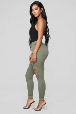 Fashion Nova Glistening Jeans - Olive Skinny Jeans