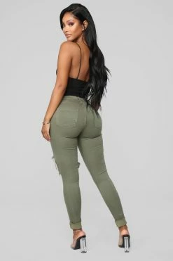 Fashion Nova Glistening Jeans - Olive Skinny Jeans
