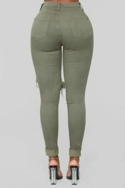 Fashion Nova Glistening Jeans - Olive Skinny Jeans