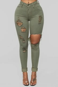 Fashion Nova Glistening Jeans - Olive Skinny Jeans